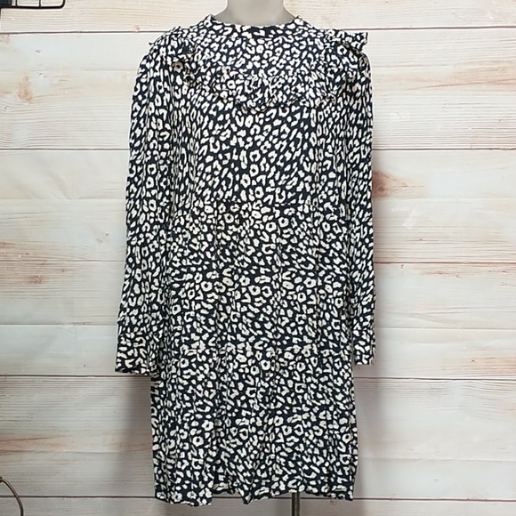 Zara tiered Babydoll Dress Leopard Print Size L - Picture 1 of 10